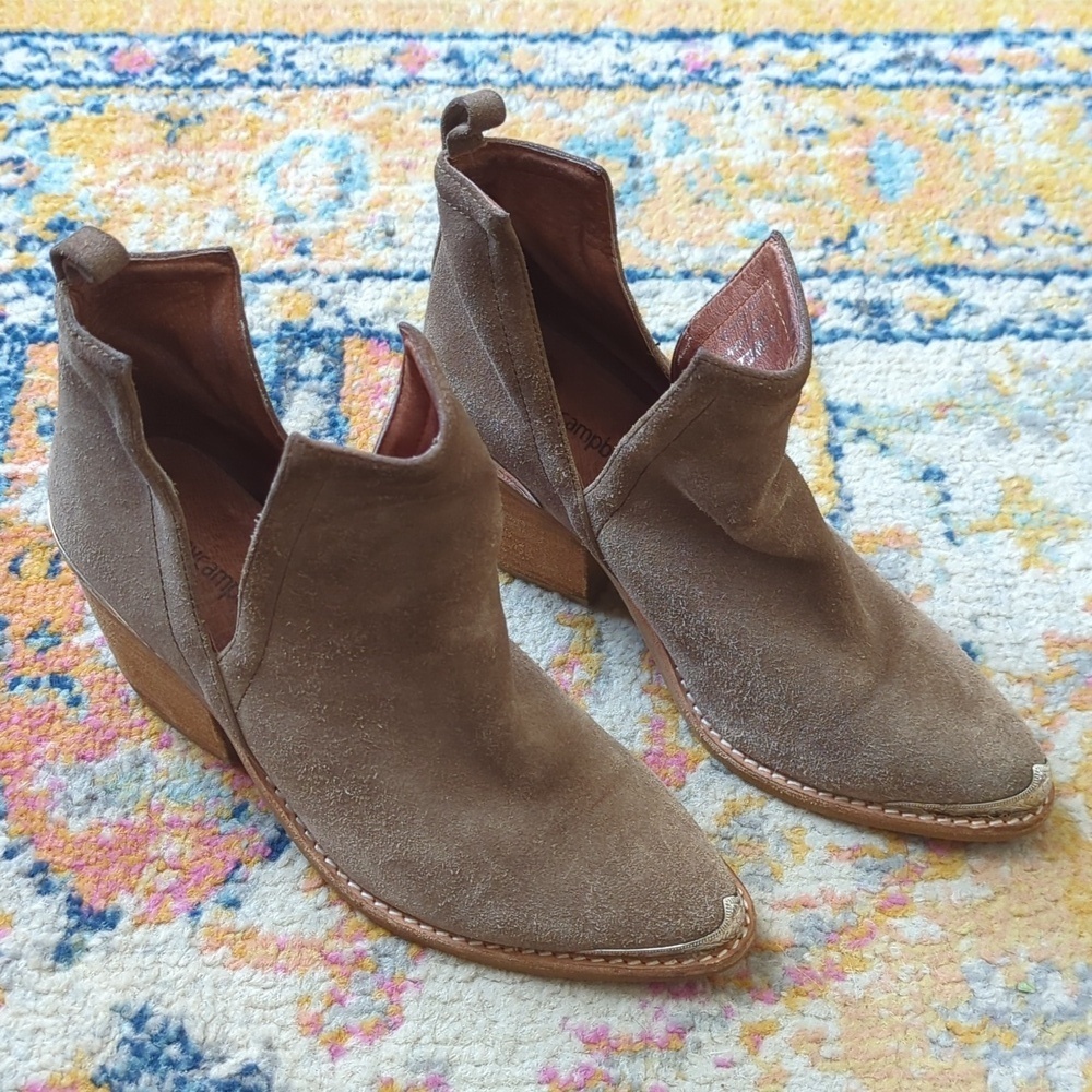 Jeffrey Campbell Cromwell Suede Leather Cutout Western Ankle Booties Taupe 6